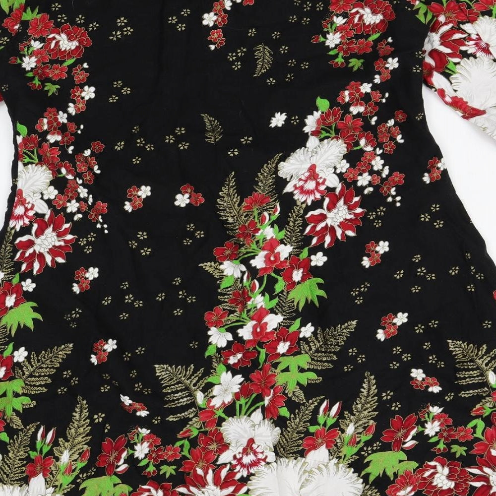Preworn Womens Black Floral A-Line Size S - beads on hem