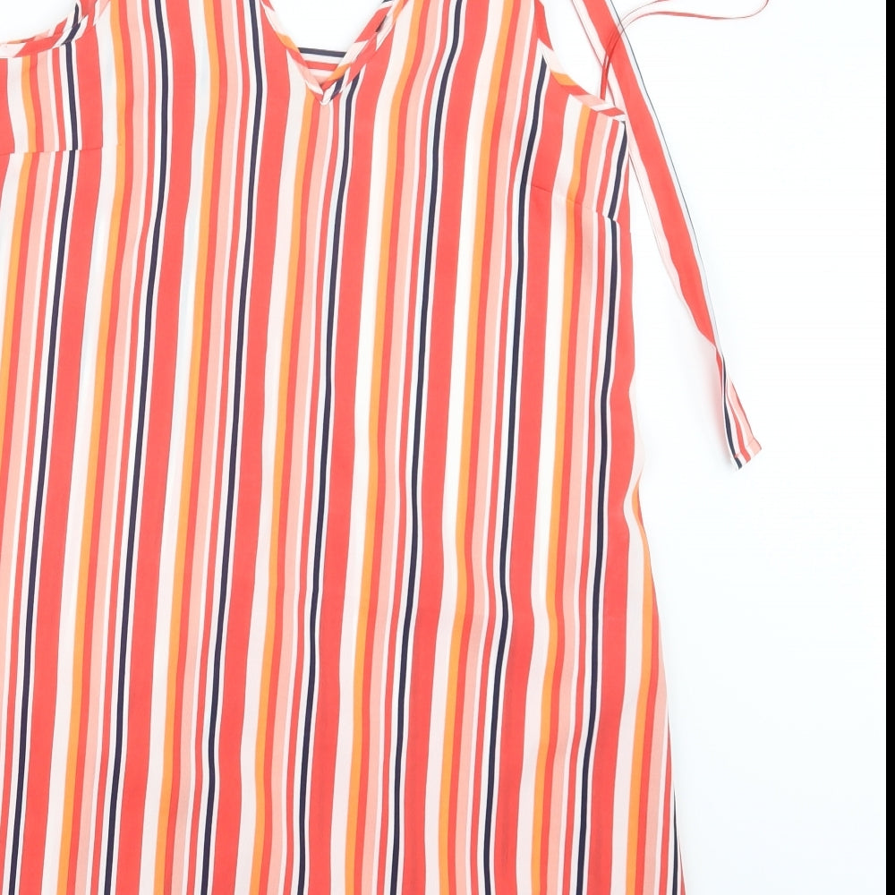 Matalan Womens Red Striped Basic T-Shirt Size 8 - Long