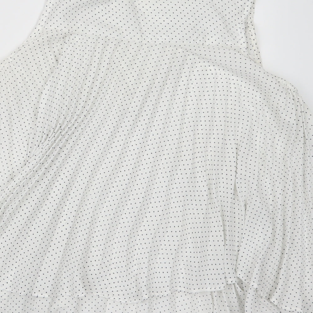 Lamorena Womens White Polka Dot Basic Blouse Size M