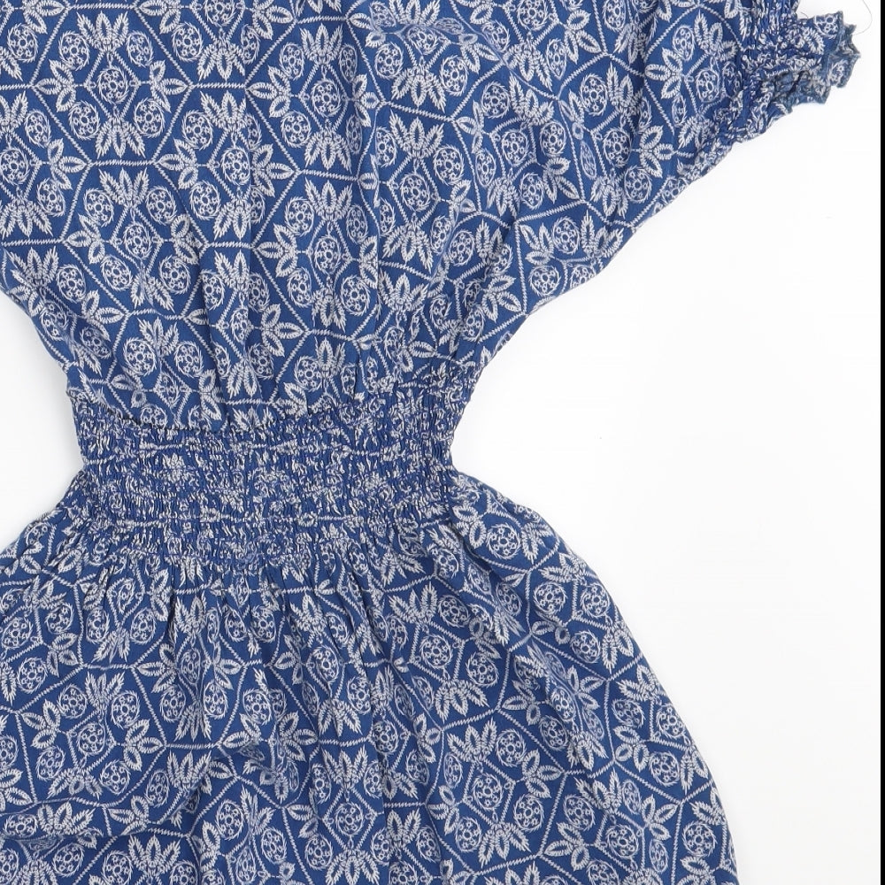 Preworn Womens Blue Floral Basic Blouse Size S