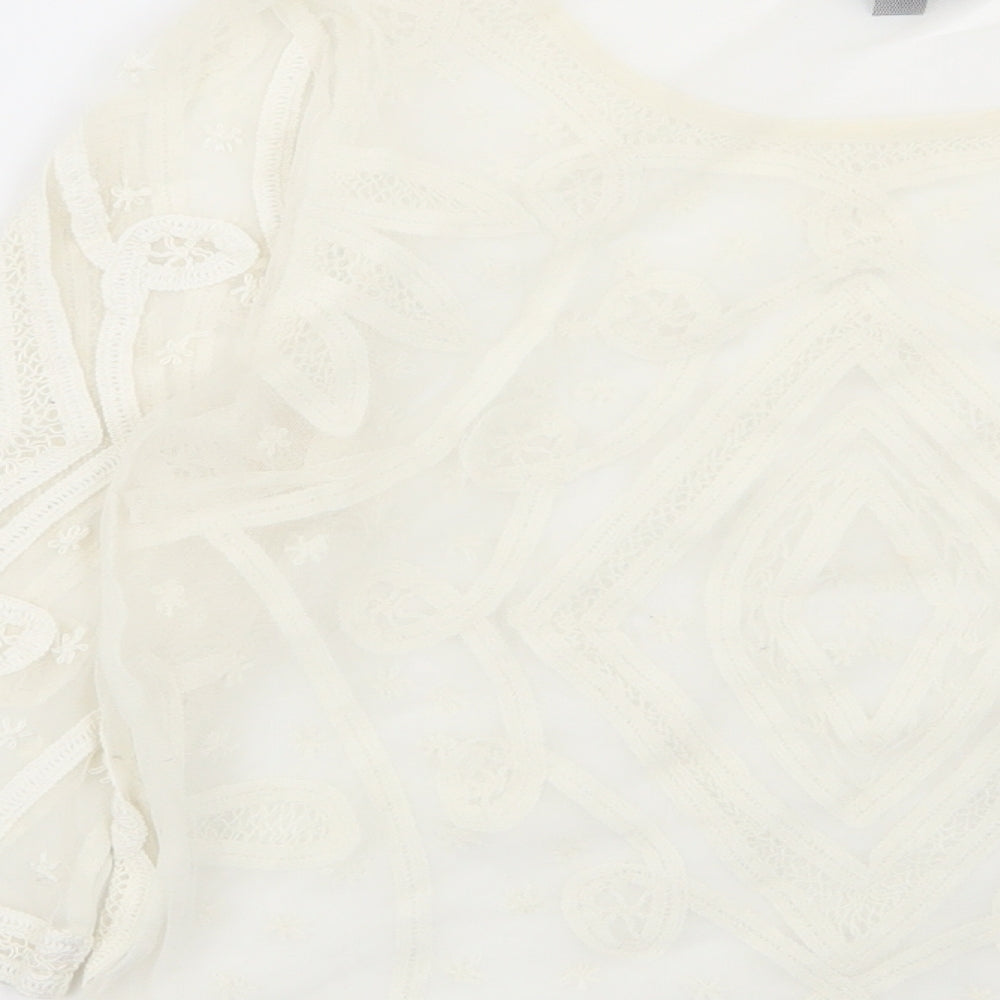 Topshop Womens Ivory Geometric Basic T-Shirt Size 8
