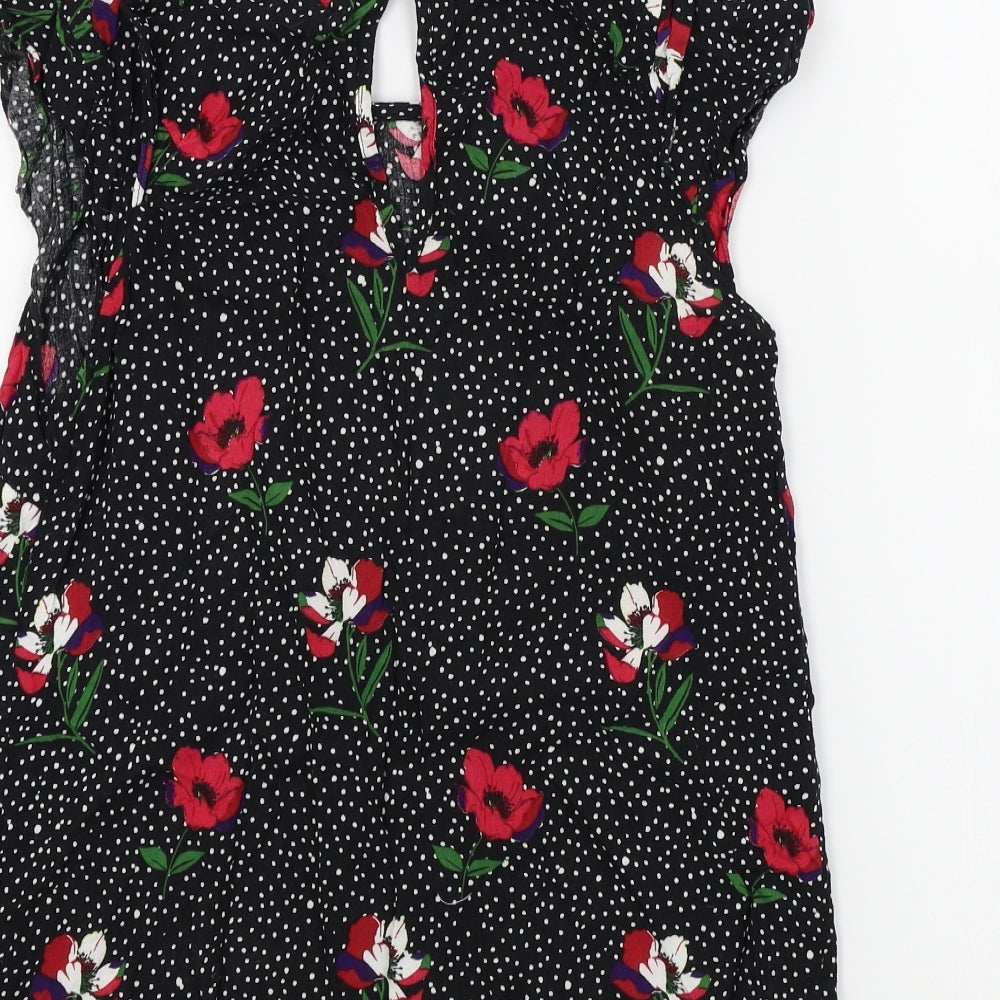 TU Womens Black Floral Basic Blouse Size 8