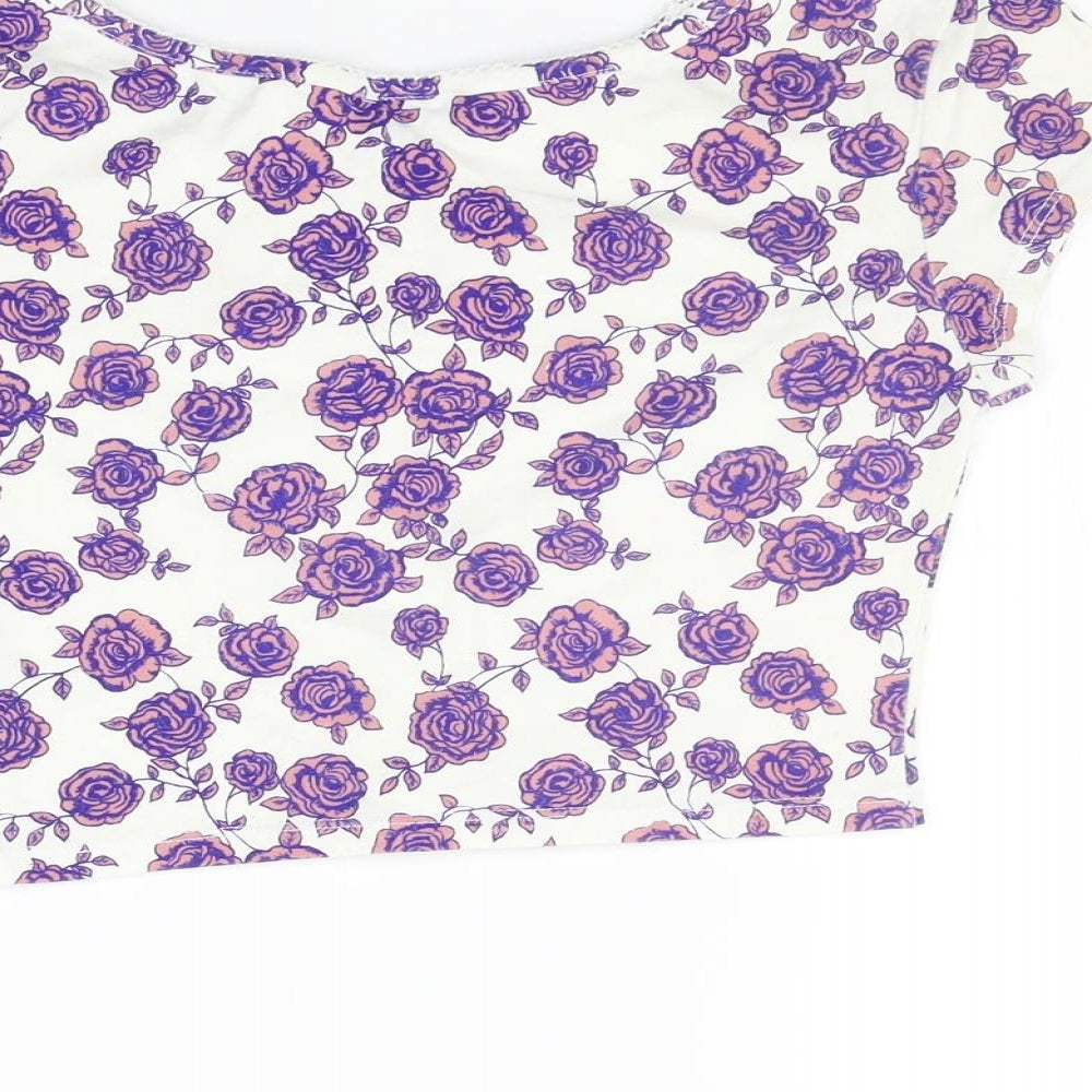 Topshop Womens White Floral Basic T-Shirt Size 8