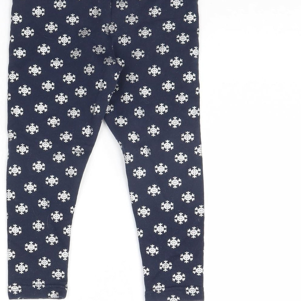 Primark Girls Blue Spotted Capri Trousers Size 2 Years - Christmas Snow Flake