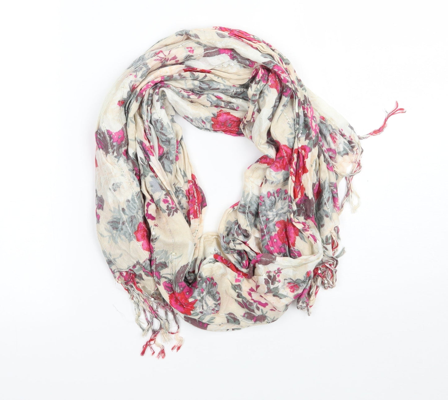 Preworn Womens Beige Floral Scarf