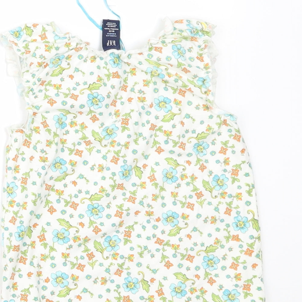 Gap Girls White Floral Basic T-Shirt Size 18-24 Months
