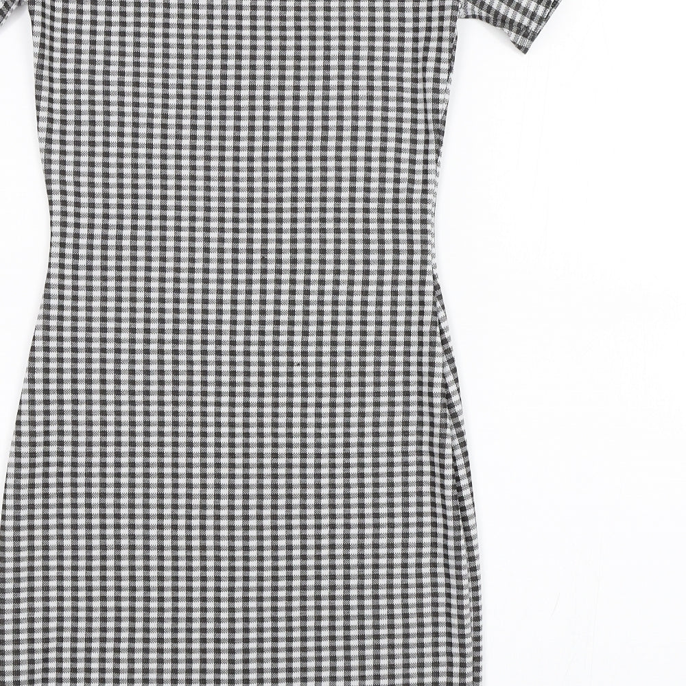 Boohoo Womens Black Plaid Shift Size 8