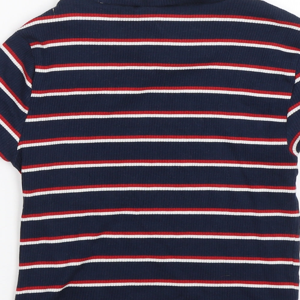 Divided Womens Blue Striped Basic T-Shirt Size S