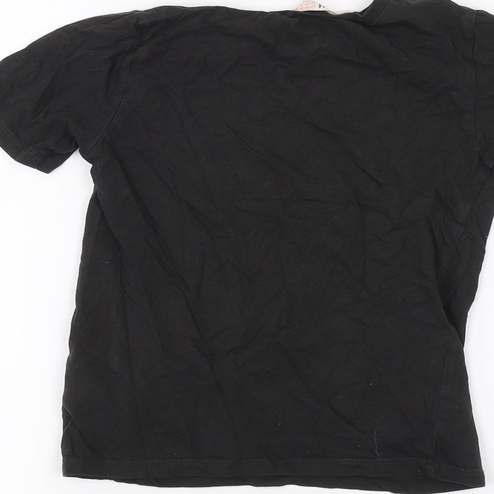 H&M Girls Black Basic T-Shirt Size 7-8 Years - Leopard