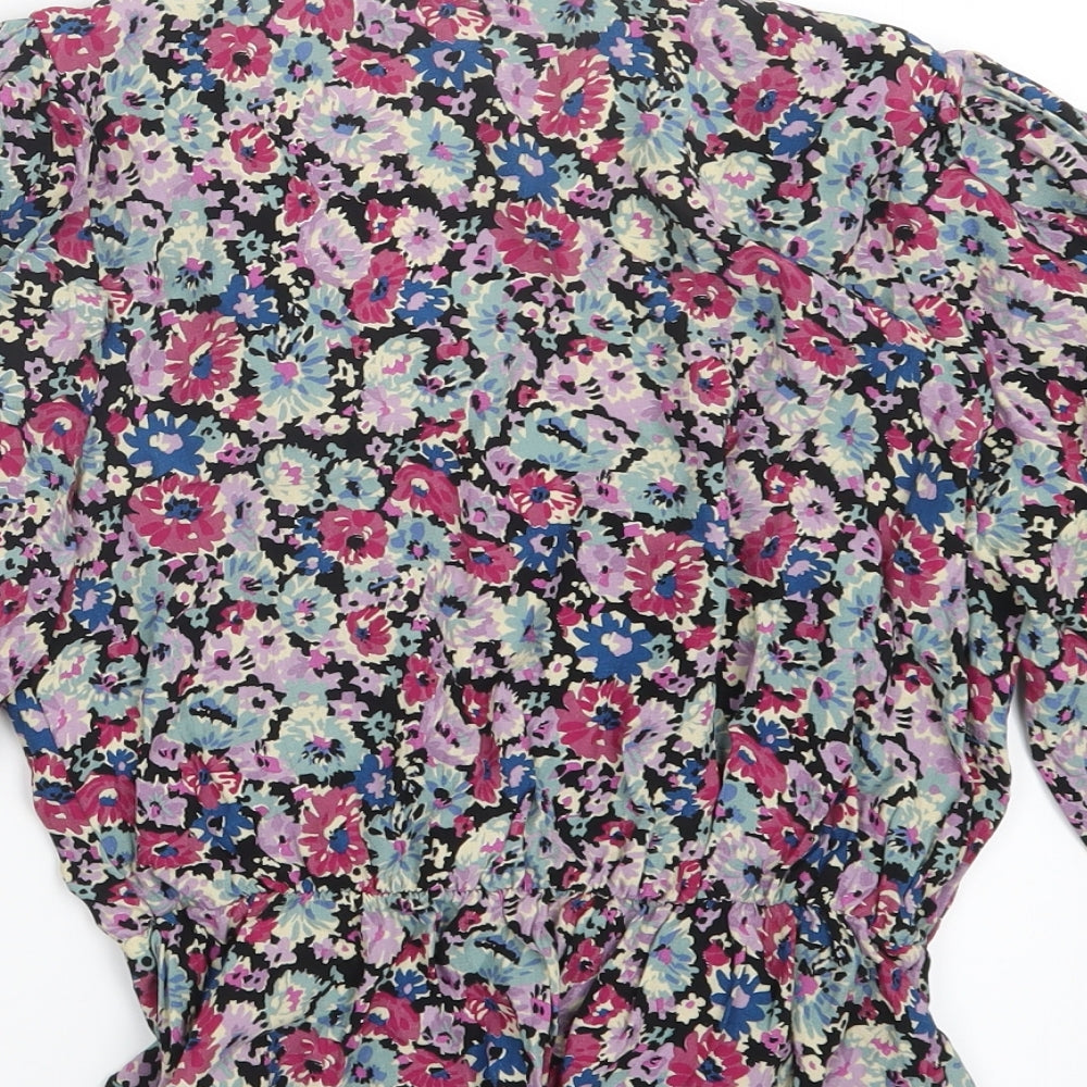 Pull&Bear Womens Pink Floral Cropped T-Shirt Size S