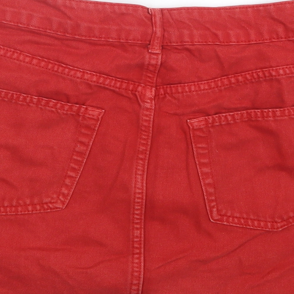 Topshop Womens Red Denim Straight & Pencil Skirt Size 10