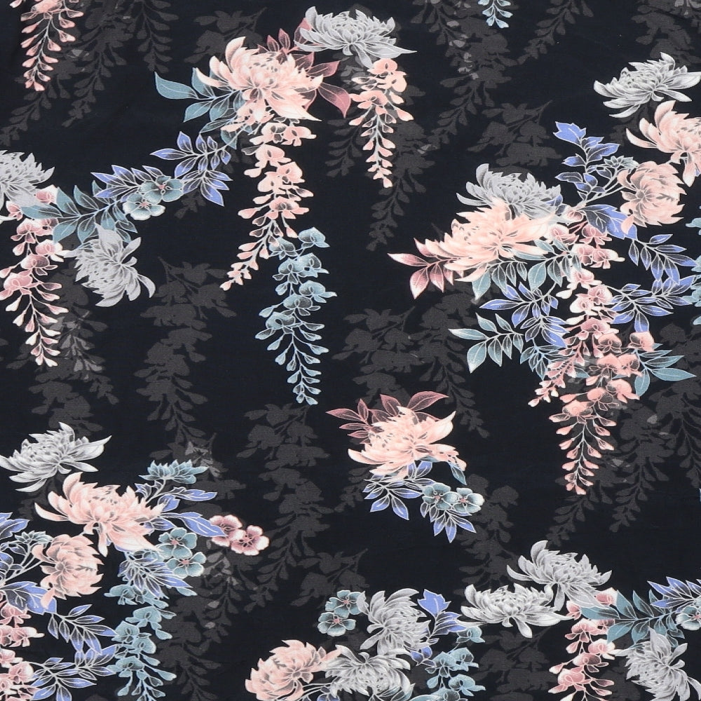 New Look Womens Black Floral Wrap Blouse Size 12