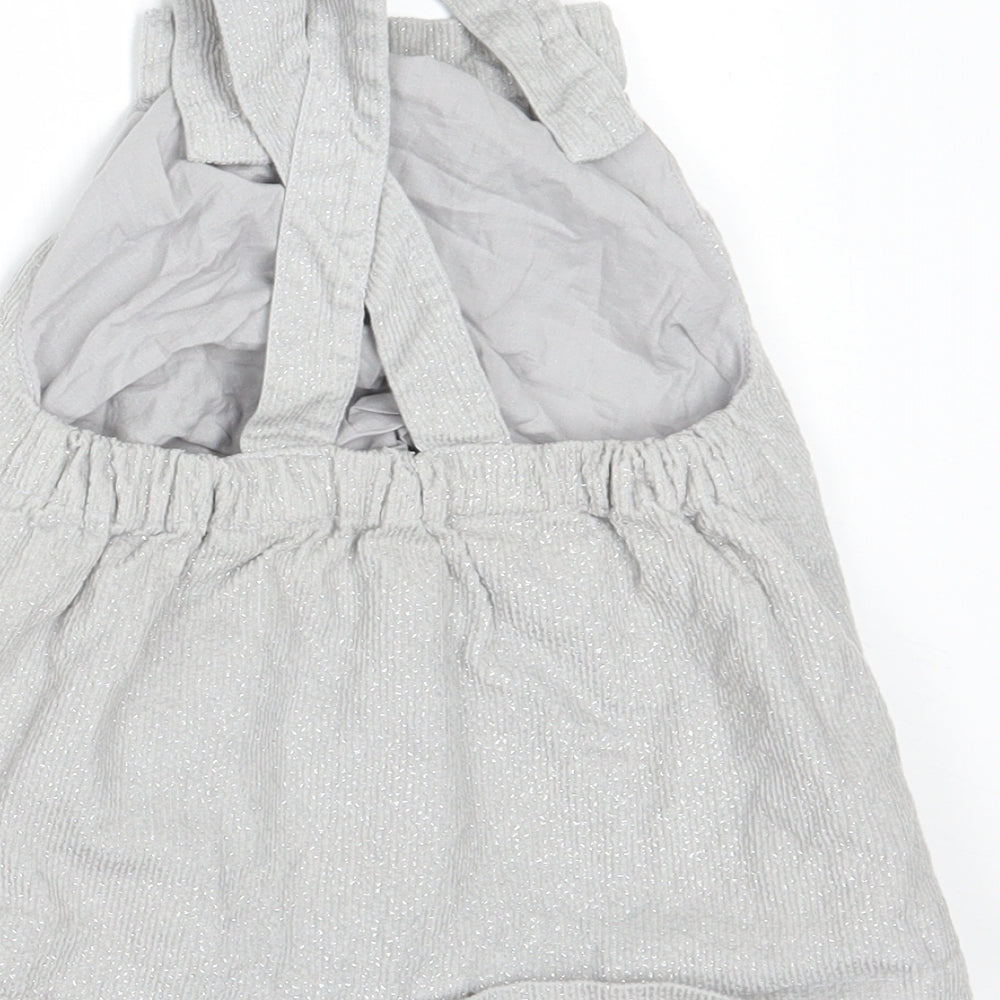 Marks & Spencer Girls Silver Corduroy Pinafore/Dungaree Dress Size 3-6 Months