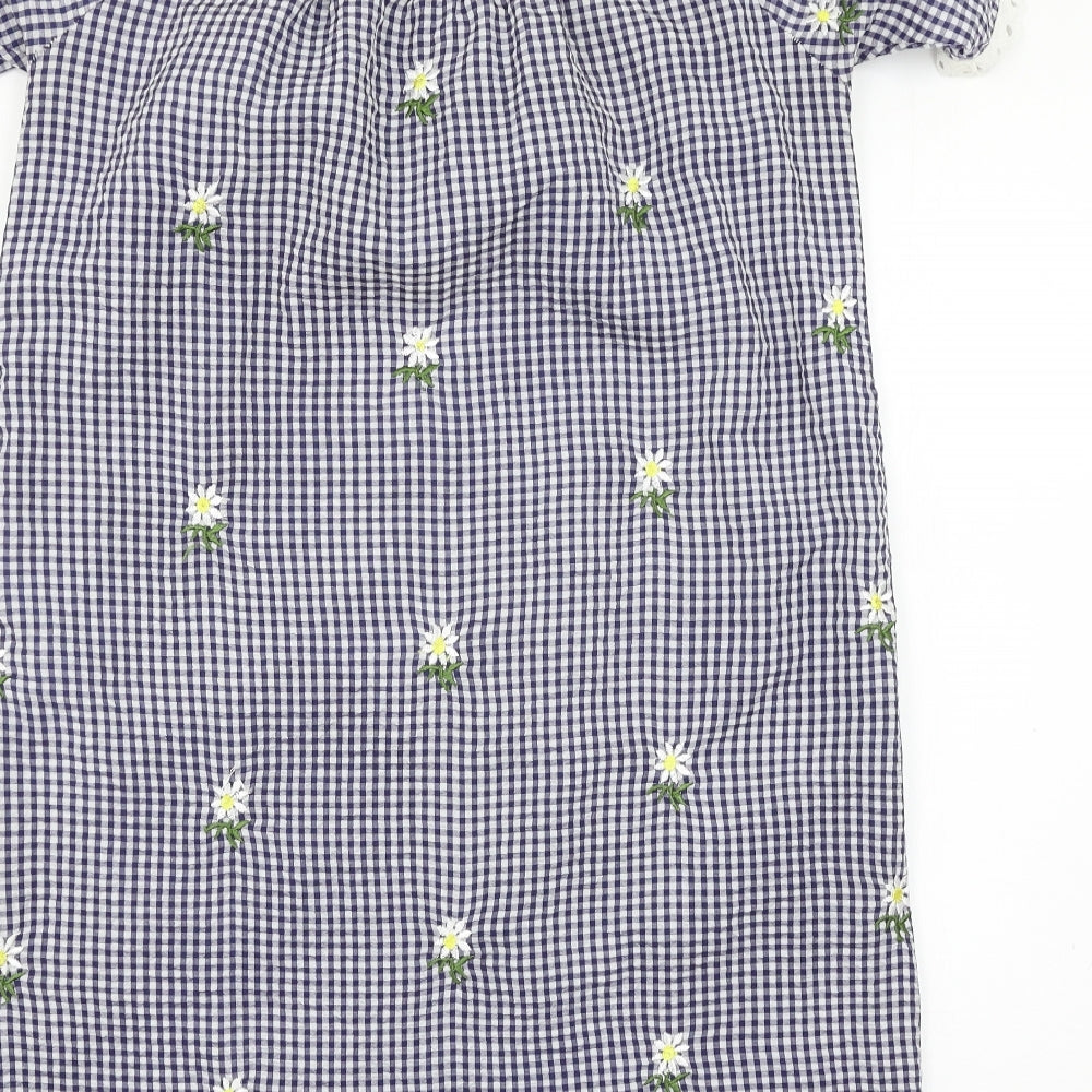 QED London Womens Blue Check A-Line Size S