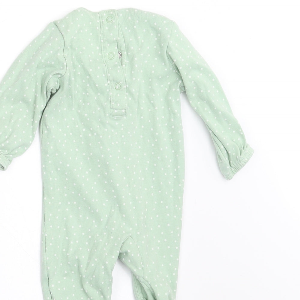Marks & Spencer Girls Green Polka Dot Babygrow One-Piece Size 3-6 Months - FRILLED FRONT