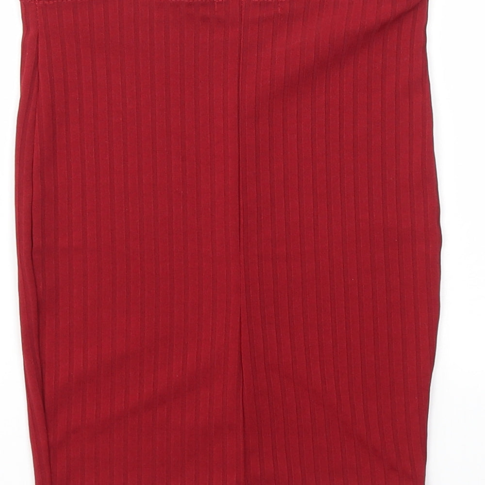 PRETTYLITTLETHING Womens Red A-Line Skirt Size 6 - Stretch waistband