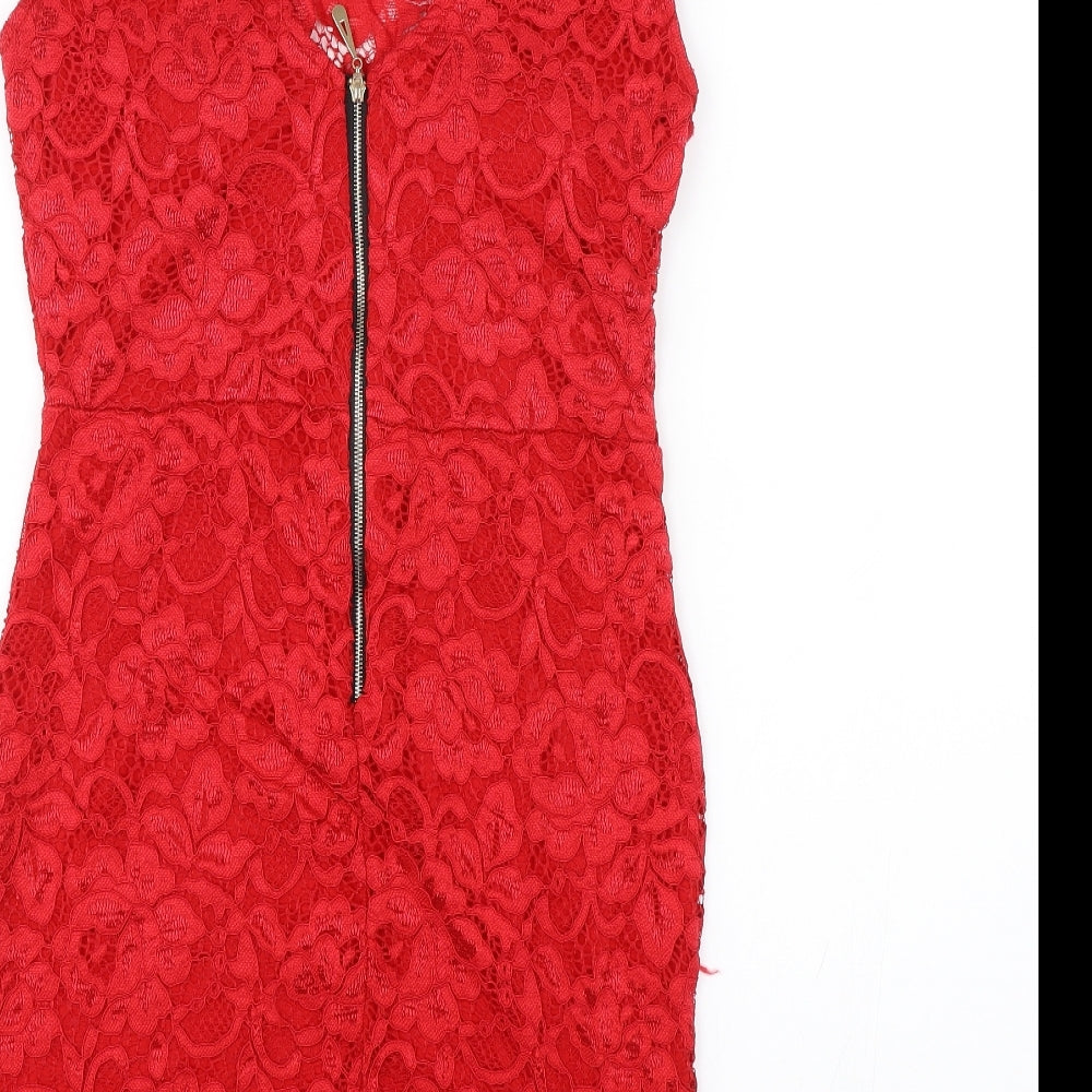 Cameo Rose Womens Red Floral Lace Bodycon Size L