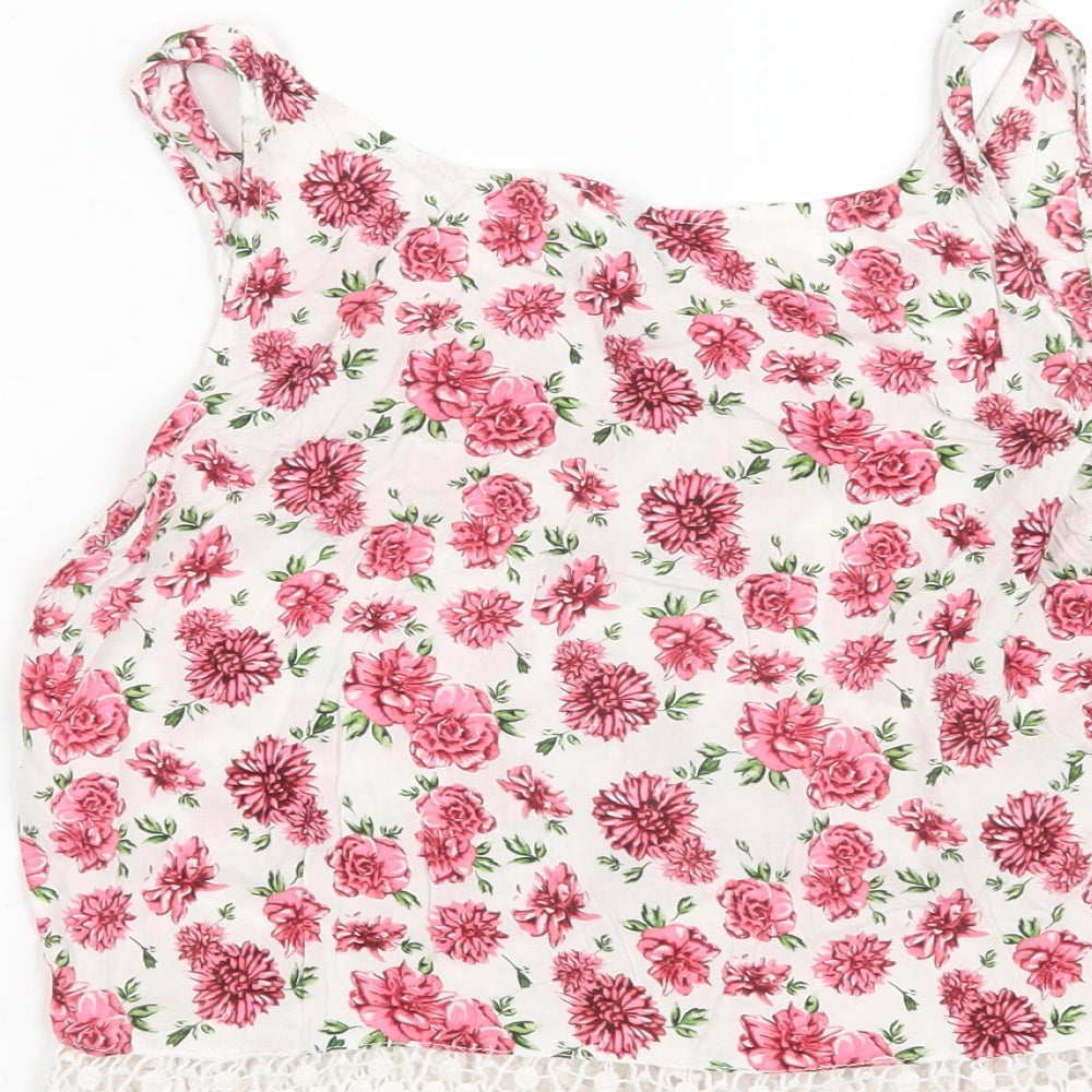 H&M Womens White Floral Basic Tank Size 6