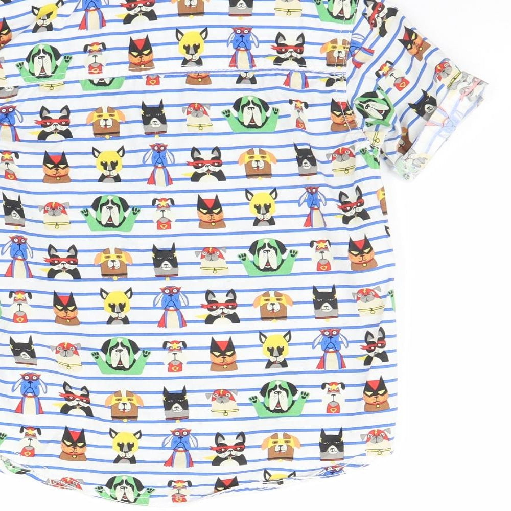 TU Girls White Striped Basic Button-Up Size 4 Years - Animal