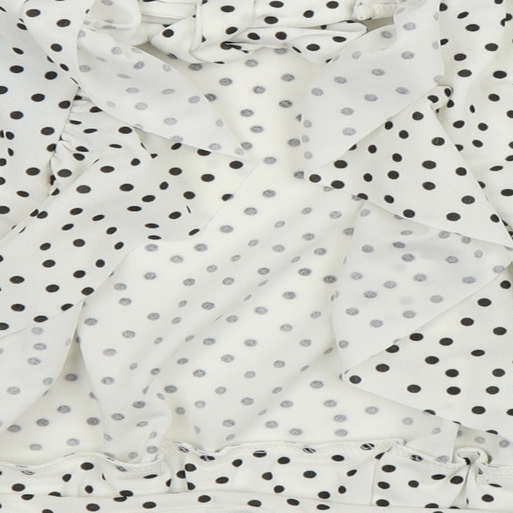 Boohoo Womens White Polka Dot Basic Blouse Size 8