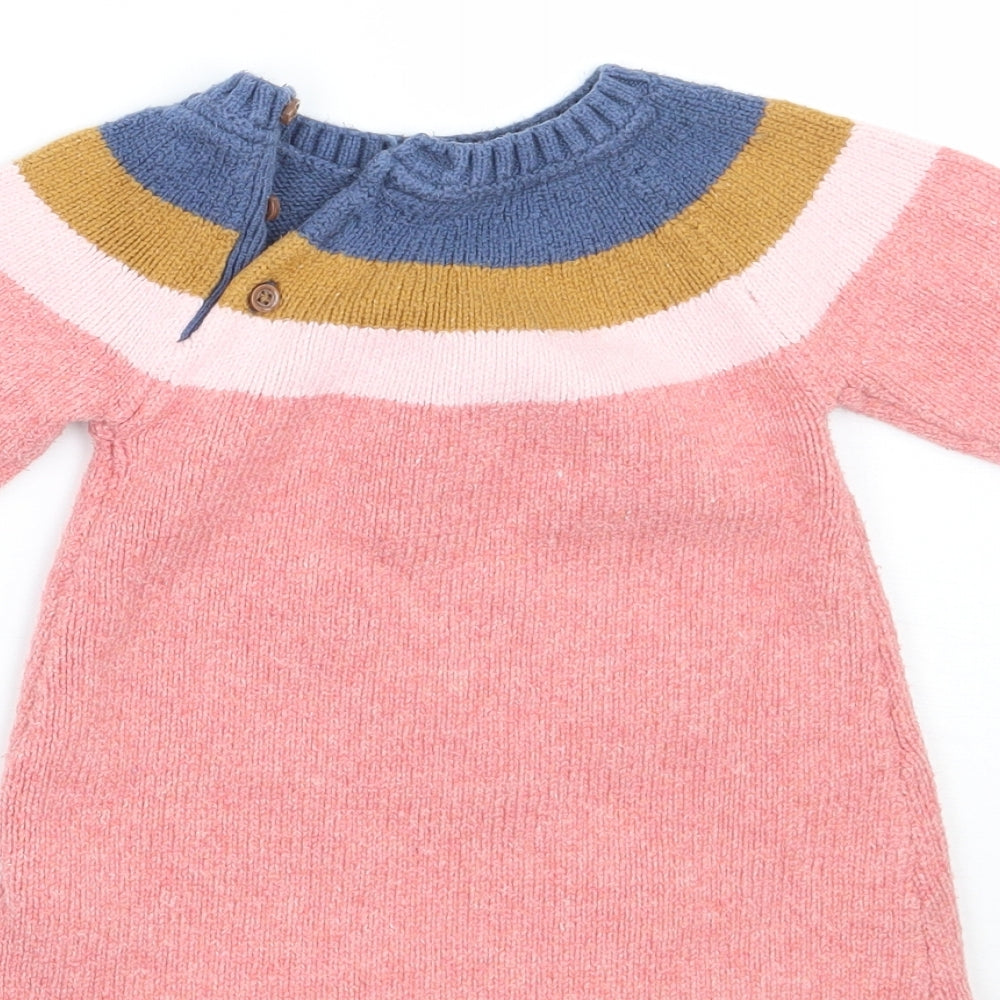 Marks and Spencer Girls Pink Striped Jumper Dress Size 6-9 Months