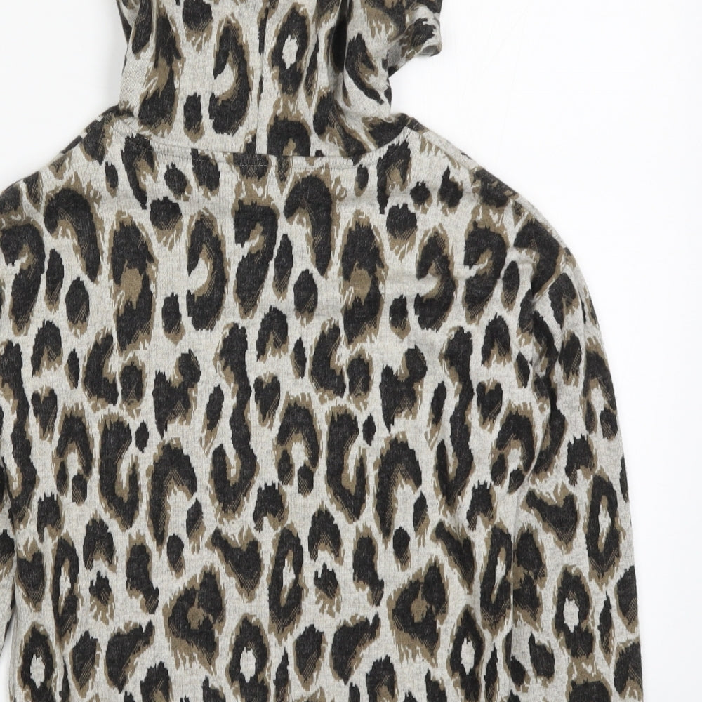 Matalan Girls Brown Animal Print Pullover Hoodie Size 9 Years