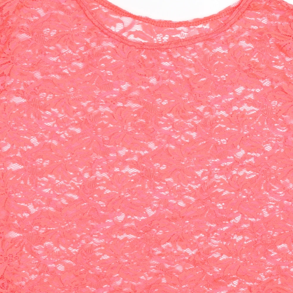 Preworn Womens Pink Mesh Basic T-Shirt Size 14