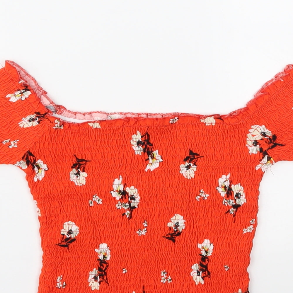 New Look Womens Orange Floral Cropped Blouse Size 6