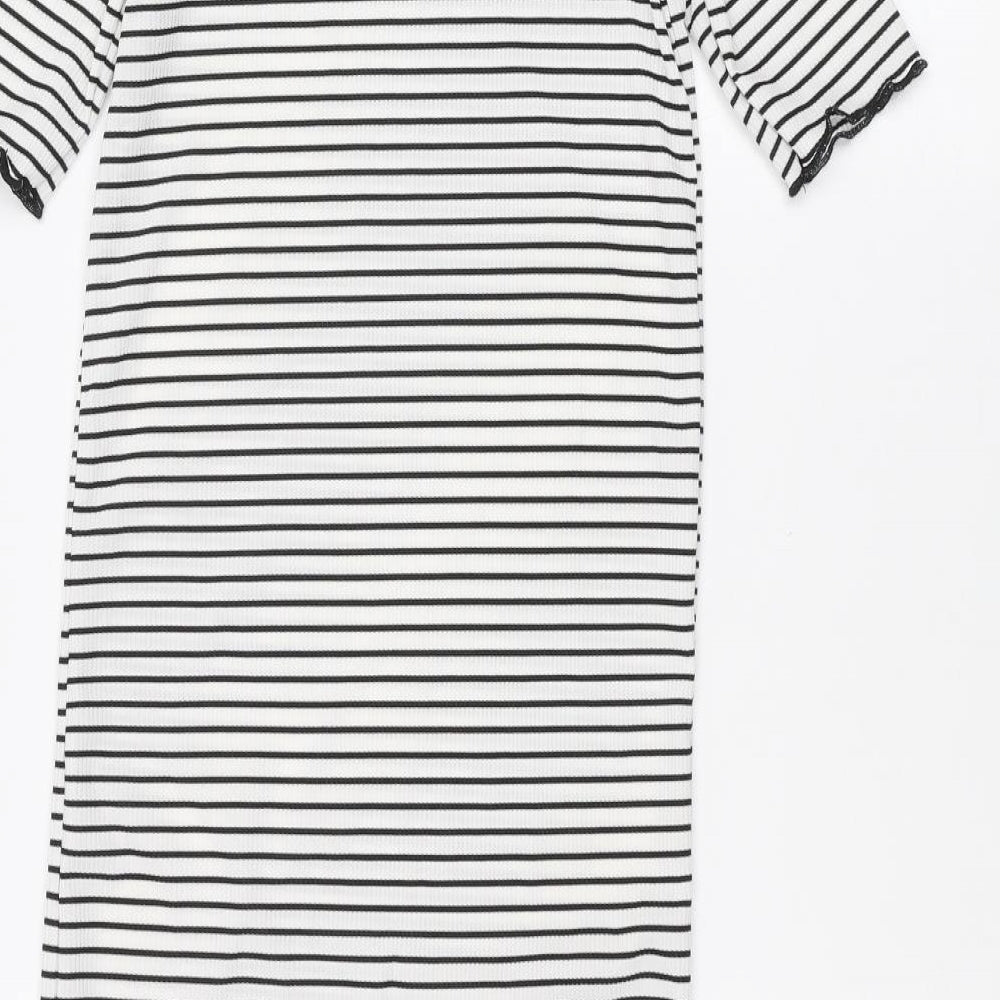 PRETTYLITTLETHING Womens White Striped A-Line Size 4