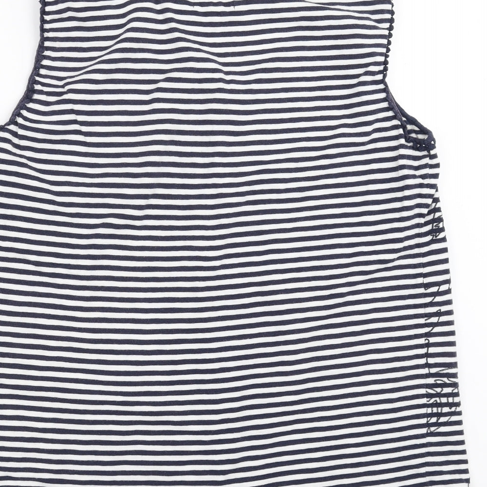 Heyton Womens Blue Striped Basic T-Shirt Size L - Floral embroidery