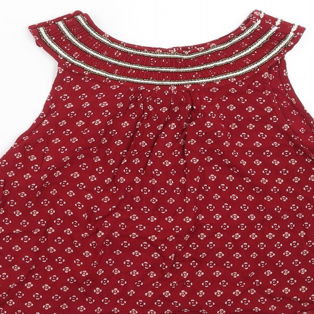 NEXT Girls Red Floral Basic Blouse Size 9 Years - beaded neck line