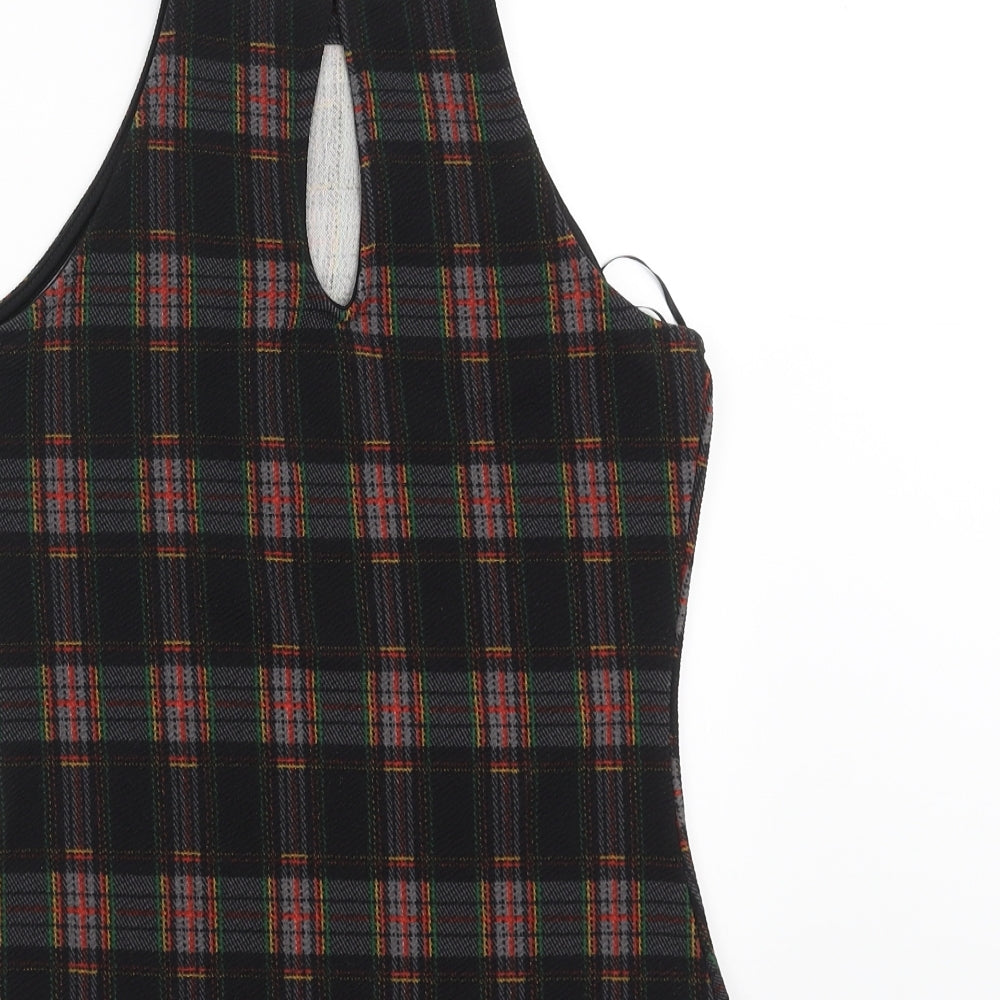 Boohoo Womens Black Check Basic Blouse Size 8