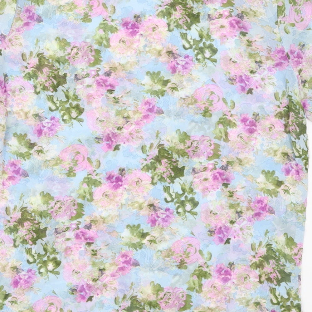 SheIn Womens Blue Floral Basic T-Shirt Size S - Purple Flowers