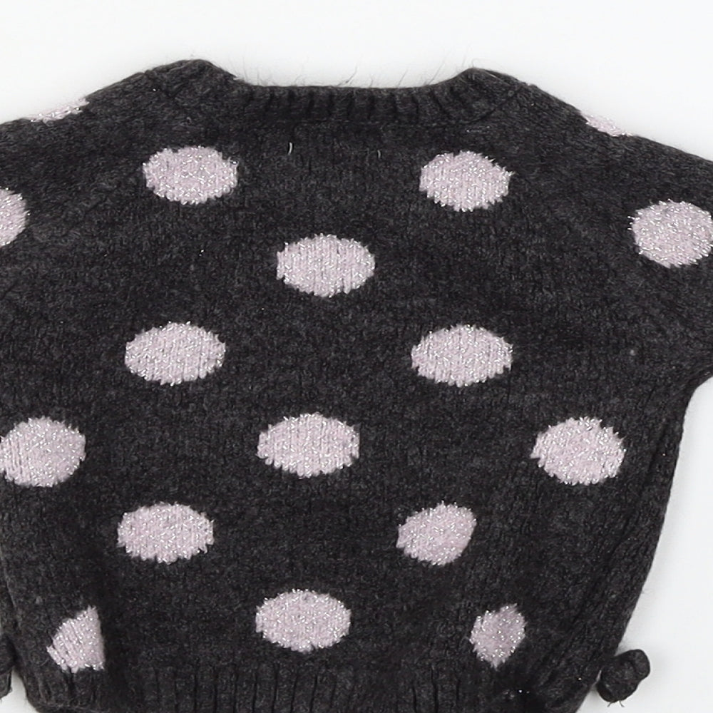 Primark Girls Grey Polka Dot Knit Pullover Jumper Size 6-9 Months
