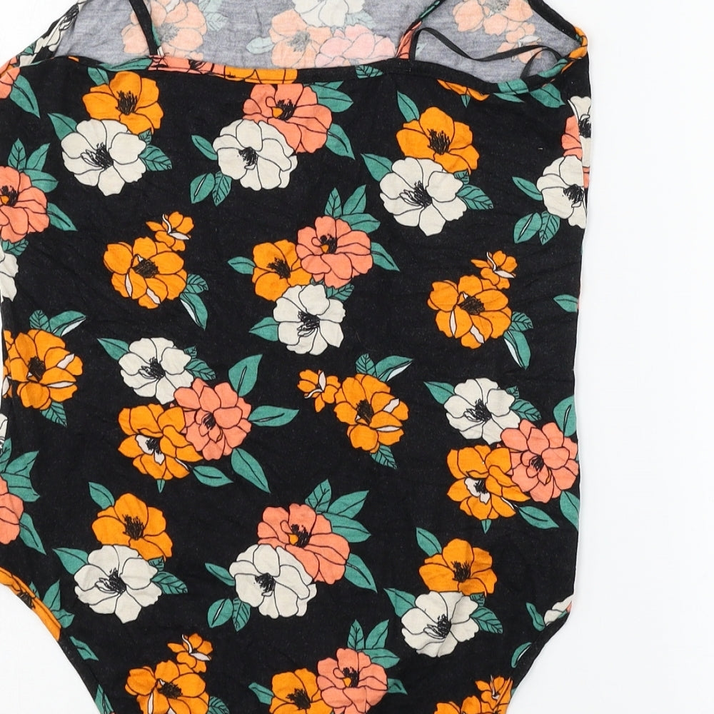 Primark Womens Black Floral Jersey Bodysuit One-Piece Size 12