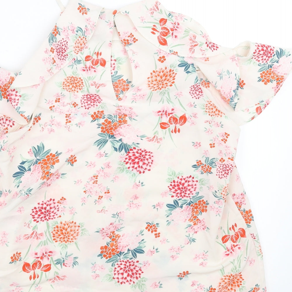 New Look Womens Ivory Floral Basic Blouse Size 10 - cold Shoulder