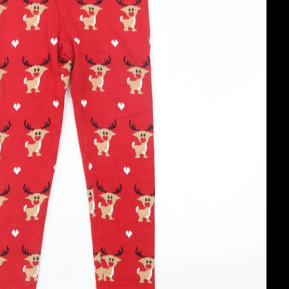 Primark Girls Red Patchwork Knit Pyjama Pants Size 10-11 Years