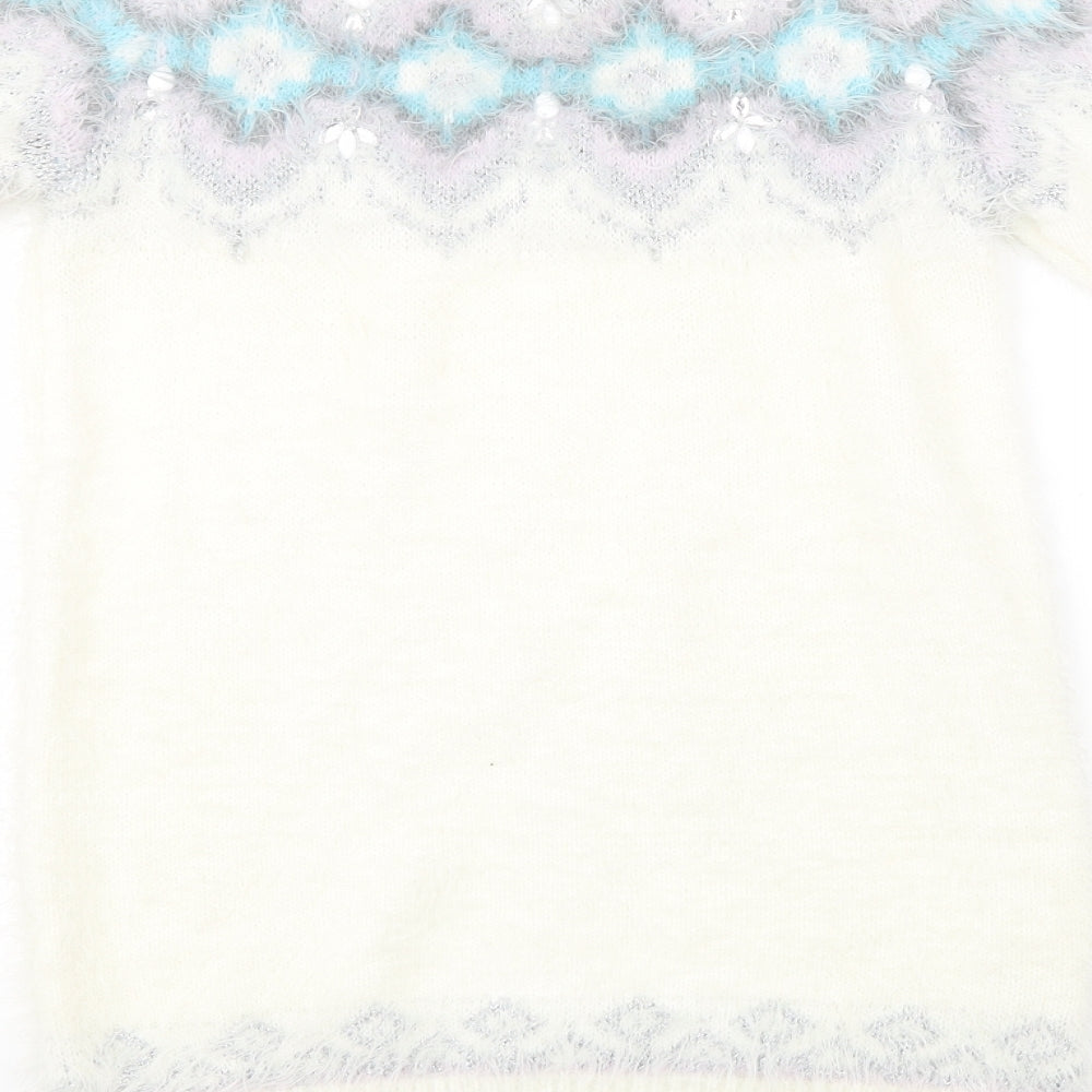 F&F Womens White Geometric Pullover Sweatshirt Size 6