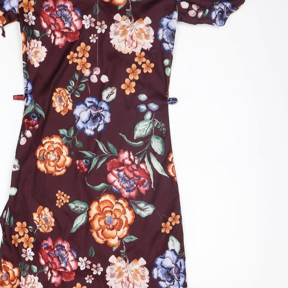 misguided Womens Purple Floral A-Line Size 8