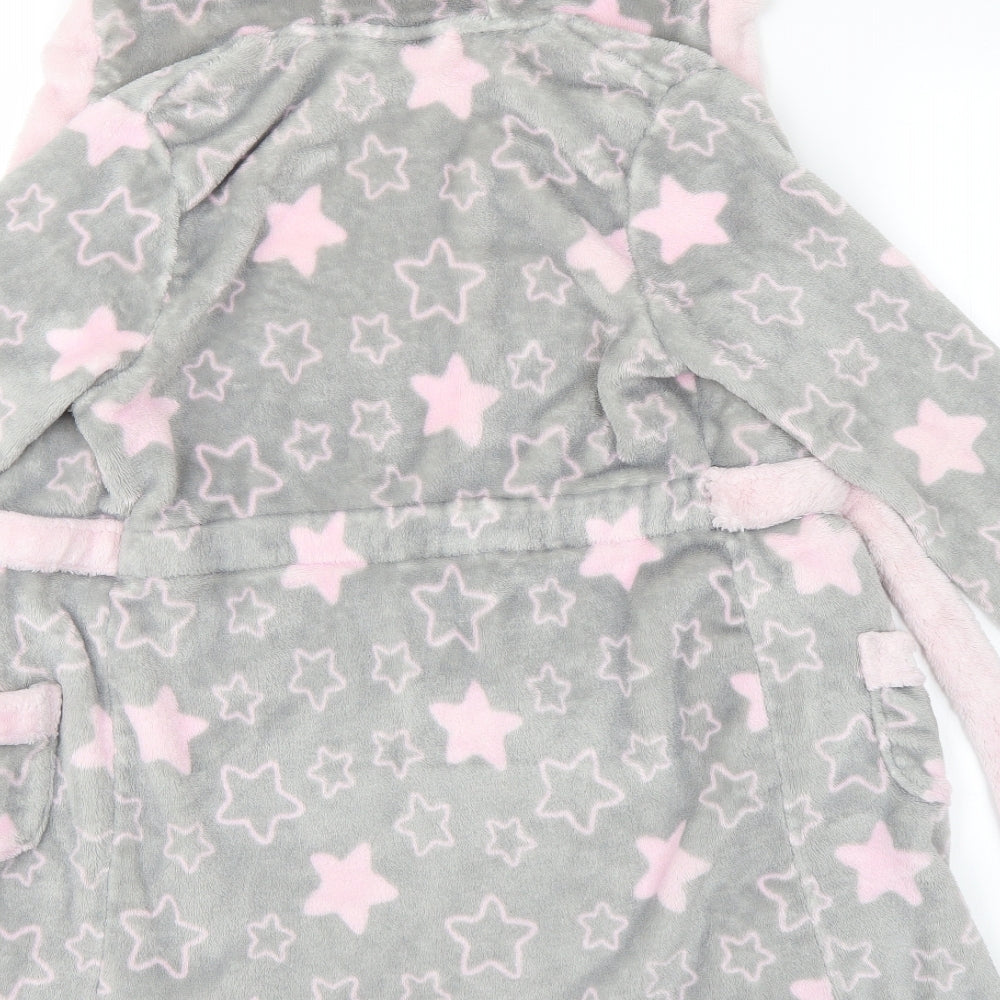 Preworn Girls Grey Geometric Robe Size 10 Years