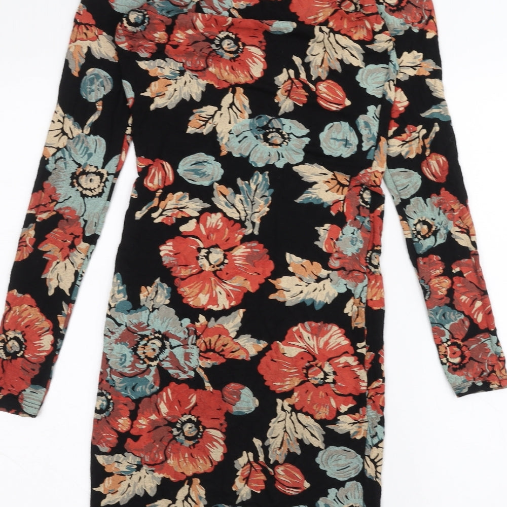 Topshop Womens Black Floral T-Shirt Dress Size 6