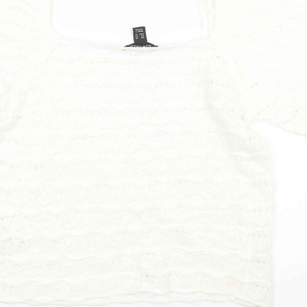 New Look Womens White Knit Basic T-Shirt Size 12 - cropped