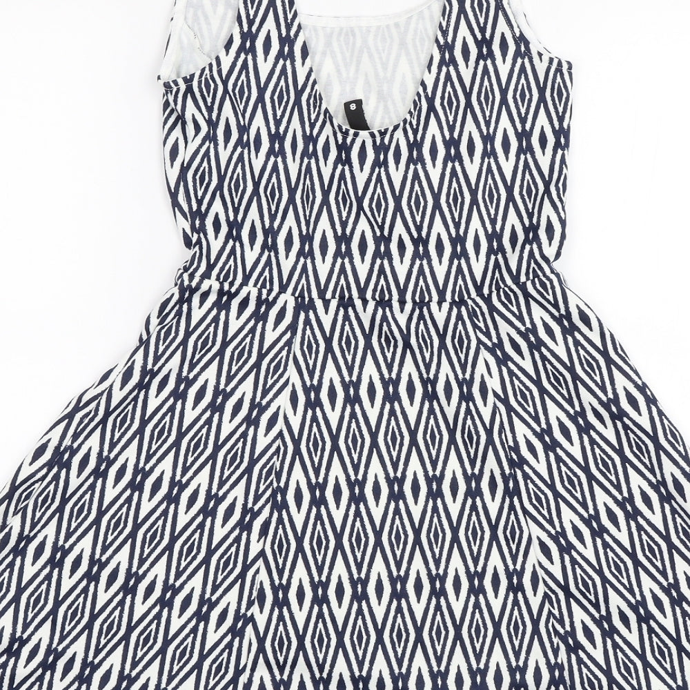 Divided Womens Blue Geometric Skater Dress Size 6