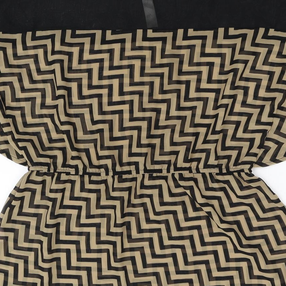 Tini Lili Womens Brown Geometric Basic Blouse Size M