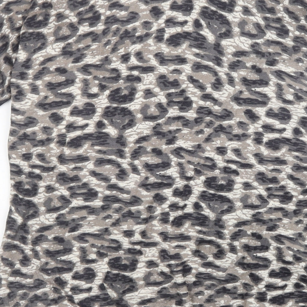 Bonmarché Womens Brown Animal Print Knit Pullover Sweatshirt Size XS