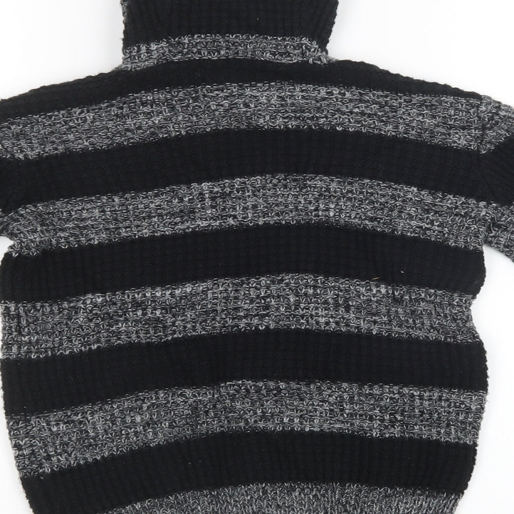 Brand and care label for TU boys’ black striped knit pullover sweatshirt, size 7, years