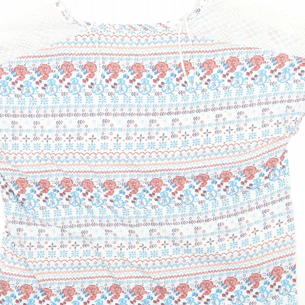 Marks and Spencer Womens White Floral Basic T-Shirt Size 8
