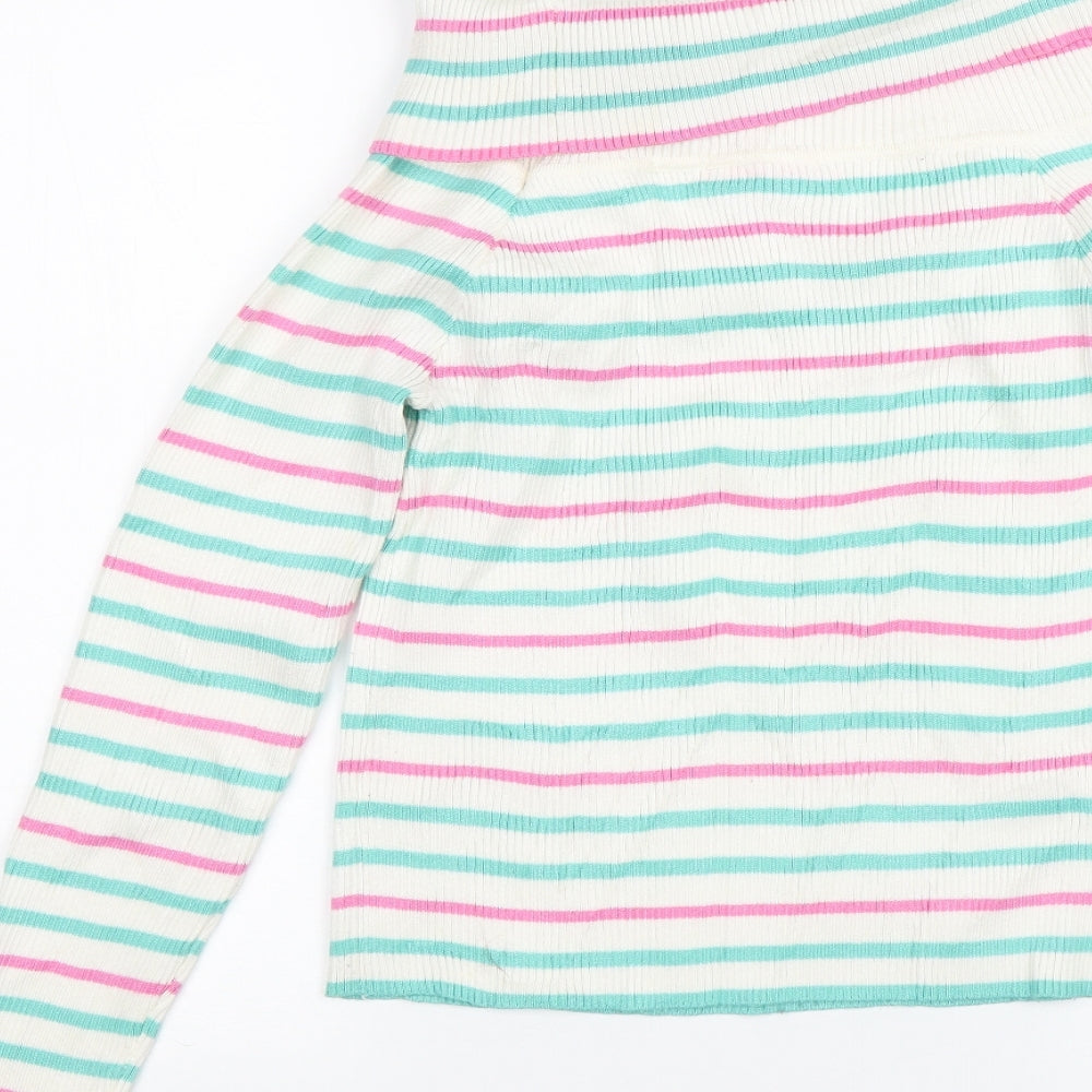Nextgen Club Girls White Striped Pullover Jumper Size L