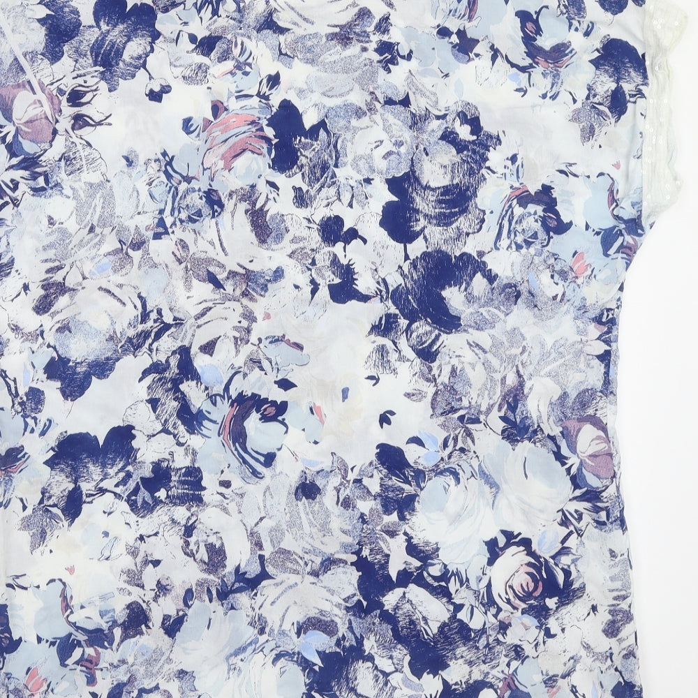 First Avenue Womens White Floral Basic Blouse Size L