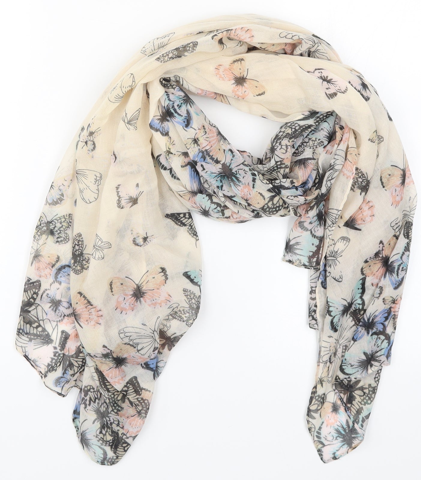 Preworn Womens Beige Scarf - Butterflies